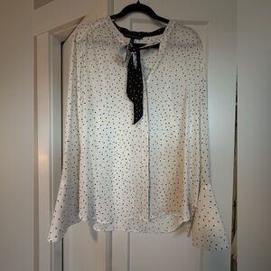 White House Black Market Elegant White Polka Dot Blouse